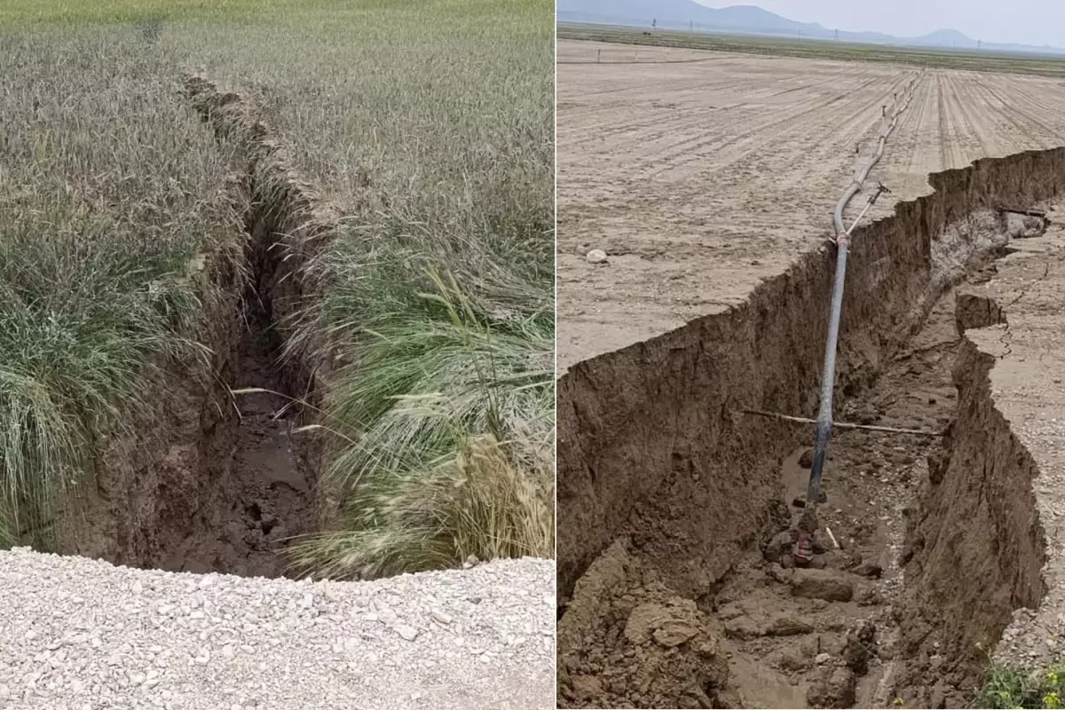Türkiye'nin tahıl ambarında korkutan görüntü! Tarla baştan başa yarıldı