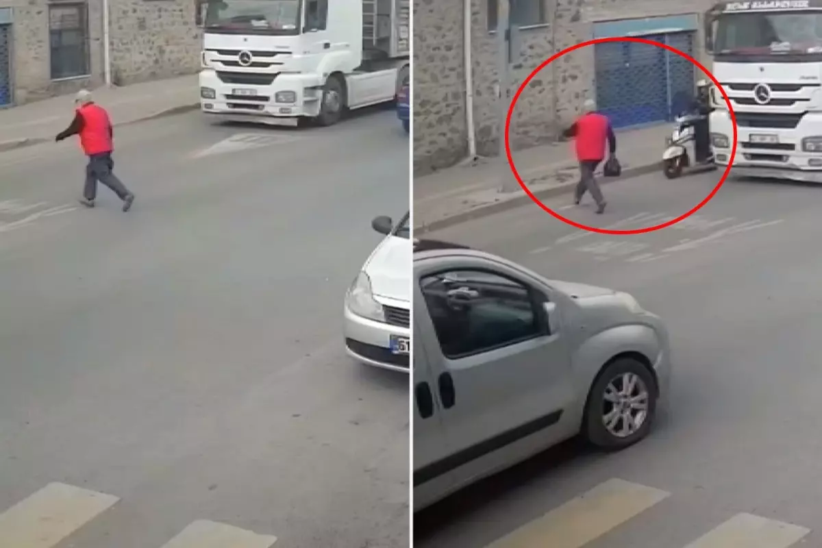 Yaşlı adama kimse yol vermedi, en sonunda motosikletli çarptı