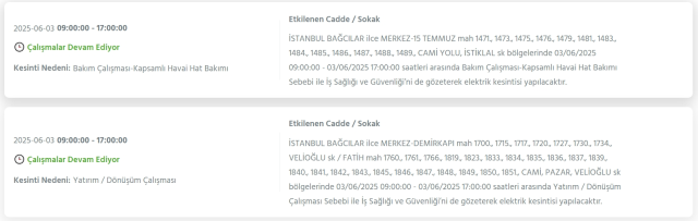İstanbul BAĞCILAR elektrik kesintisi! 3 Haziran Bağcılar elektrik kesintisi ne zaman bitecek, elektrikler ne zaman gelecek?