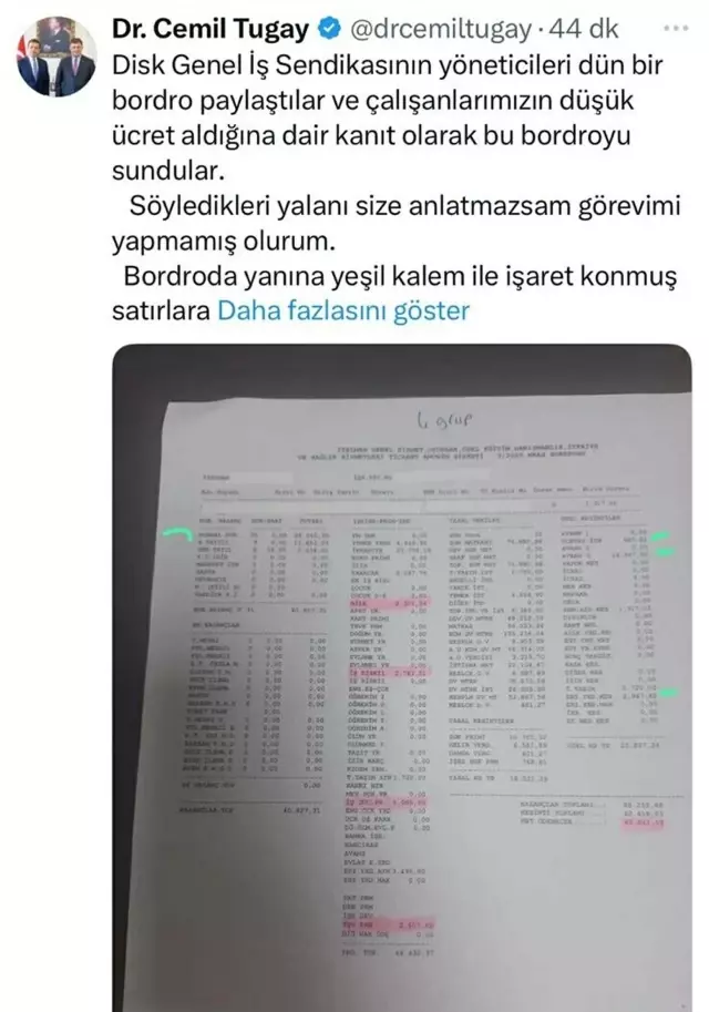 A payroll battle between Cemil Tugay and the striking workers