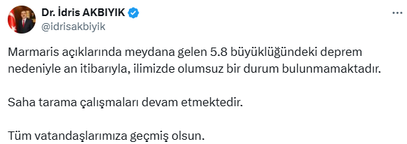 Earthquake of magnitude 5.8 in Muğla