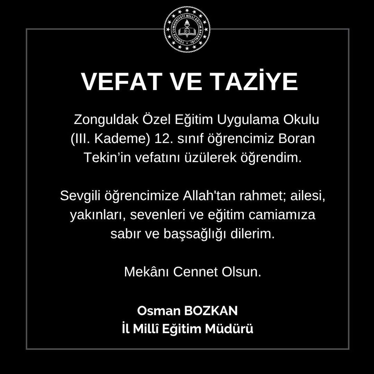 Zonguldak'ta Özel Eğitim Öğrencisi Boran Tekin Hayatını Kaybetti