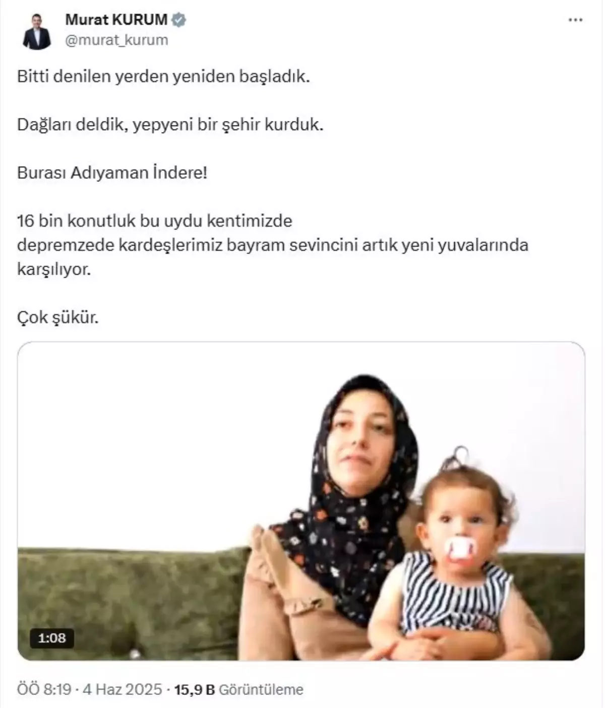 Adıyaman İndere'de Deprem Konutları Tamamlandı, Bayram Sevinci Yaşanıyor
