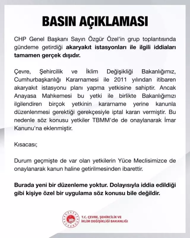 The Ministry Denied CHP Chairman Özgür Özel's Allegations About Gas Stations