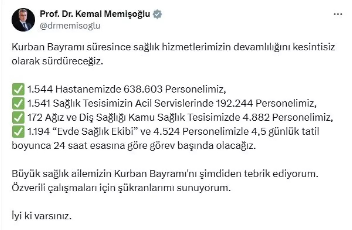 Kurban Bayramı'nda Sağlık Hizmetleri Kesintisiz Sürüyor