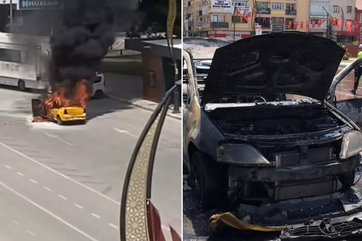 Çakmağı çakmasıyla ticari taksi alev topuna döndü