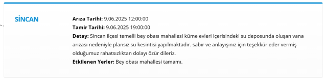 Ankara SİNCAN su kesintisi! 9-10 Haziran ASKİ Sincan su kesintisi ne zaman bitecek, sular ne zaman gelecek?