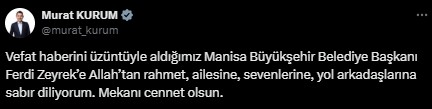 Ferdi Zeyrek'in hayatını kaybetmesinin ardından siyasilerden art arda taziye mesajları