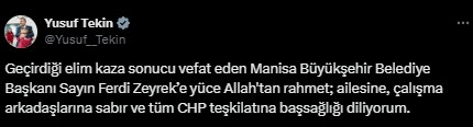 Ferdi Zeyrek'in hayatını kaybetmesinin ardından siyasilerden art arda taziye mesajları
