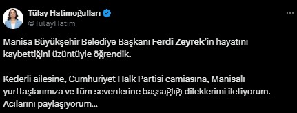 Ferdi Zeyrek'in hayatını kaybetmesinin ardından siyasilerden art arda taziye mesajları