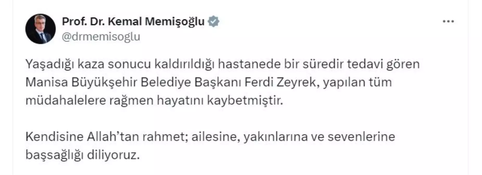 Manisa Büyükşehir Belediye Başkanı Ferdi Zeyrek Hayatını Kaybetti