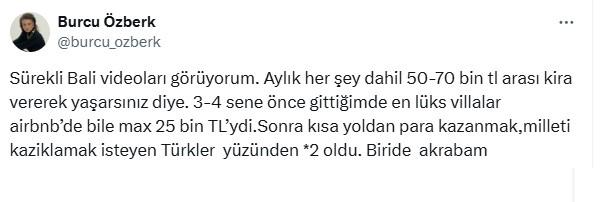 Burcu Özberk claimed that rental prices in Bali have risen due to Turks