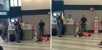 El bagajının fazla ağır olduğu söylenen kadın, sinir krizi geçirerek yerlere yattı