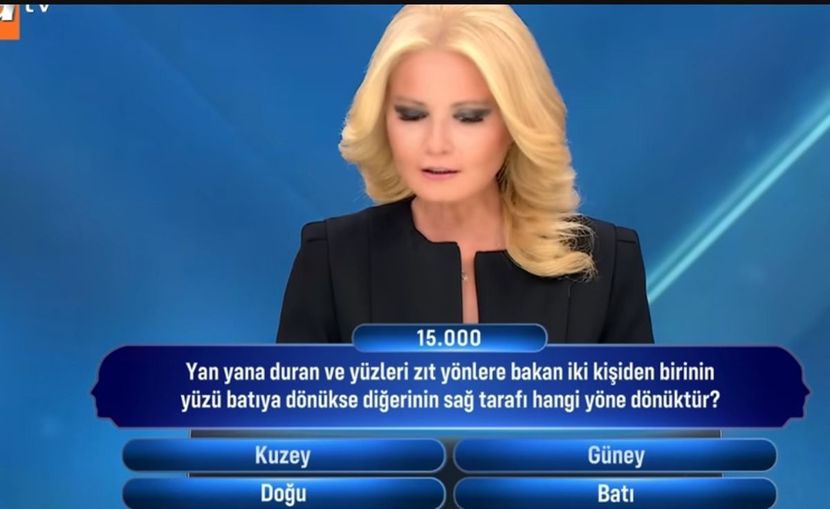Yan yana duran ve yüzleri zıt yönlere bakan iki kişiden birinin yüzü batıya dönükse diğerinin sağ tarafı hangi yöne dönüktür?