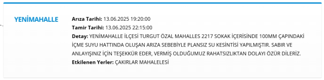 Ankara YENİMAHALLE su kesintisi! 13-14 Haziran ASKİ Yenimahalle su kesintisi ne zaman bitecek, sular ne zaman gelecek? Ankara YENİMAHALLE su kesintisi! 13-14 Haziran ASKİ Yenimahalle su kesintisi ne zaman bitecek, sular ne zaman gelecek?