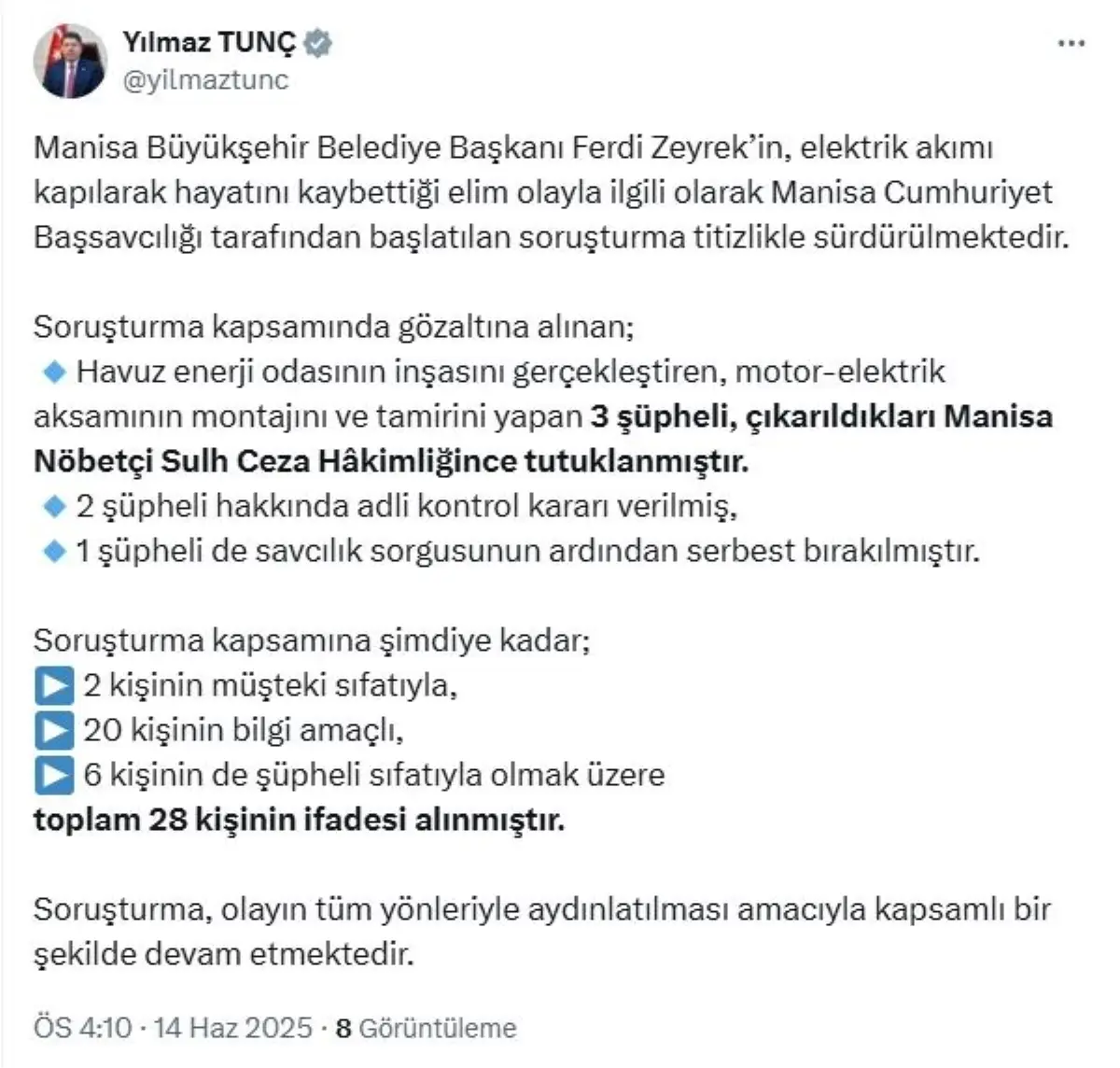 Manisa'da Elektrik Kazası Soruşturması Devam Ediyor