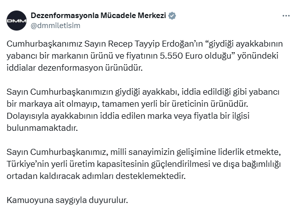 Denial from the Communications Directorate regarding the claim about Erdoğan's shoes