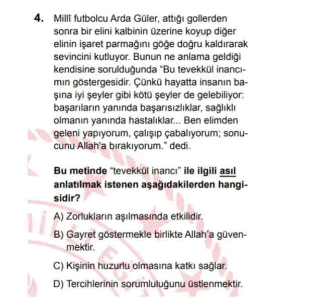 LGS Arda Güler sorusu nedir, cevabı nedir?