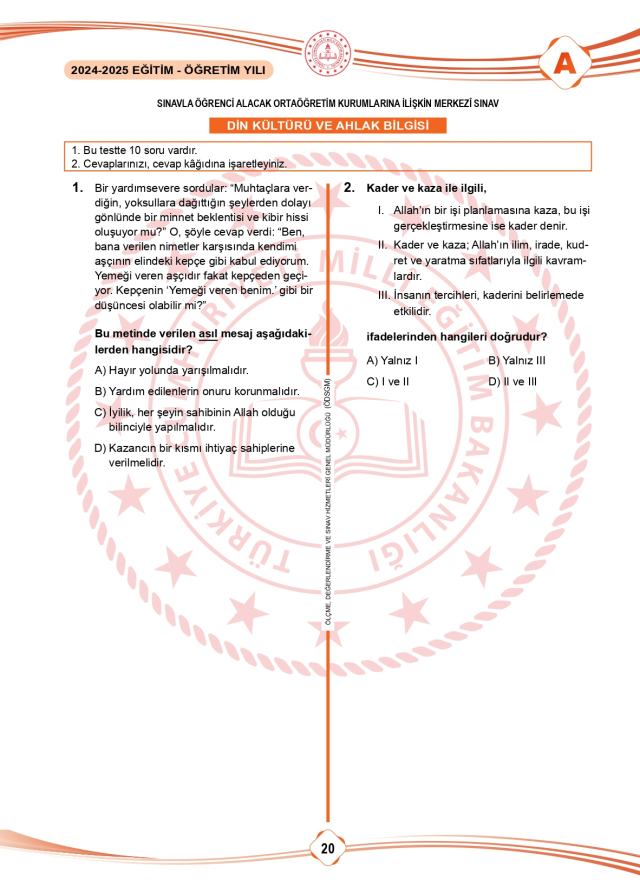 LGS soru cevapları! 2025 LGS Türkçe, Matematik, Fen Bilimleri, İnkılap Tarihi, İngilizce, Din Kültürü SÖZEL -SAYISAL soru cevapları PDF indir – oku!