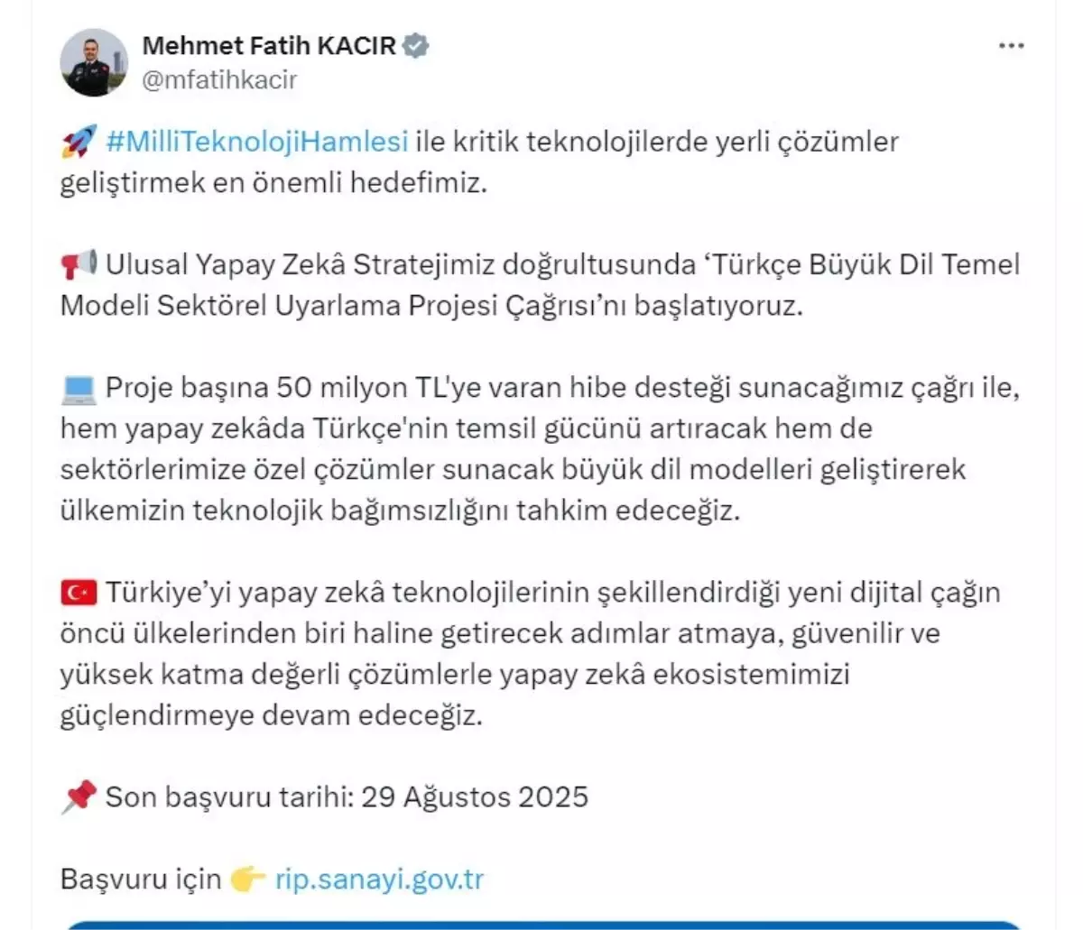 Türkçe Büyük Dil Temel Modeli Sektörel Uyarlama Projesi Başlatıldı