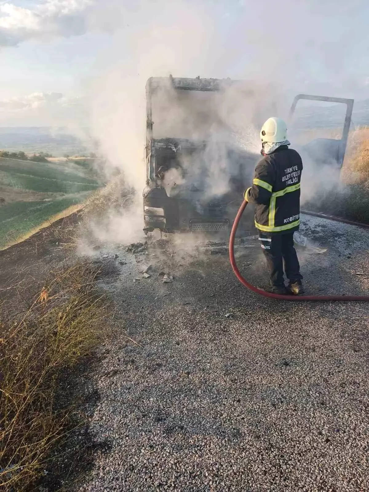 Amasya'da Beton Mikseri Seyir Halindeyken Alev Aldı