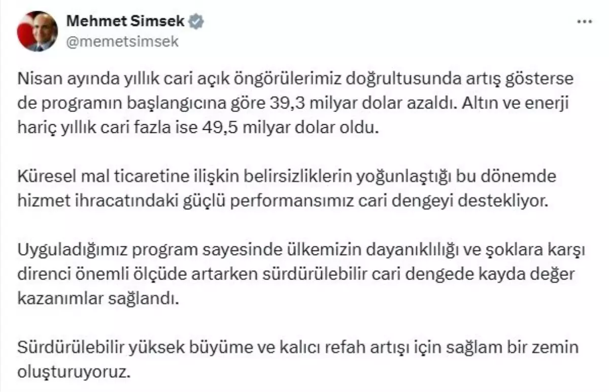 Hazine ve Maliye Bakanı Şimşek, Hizmet İhracatının Cari Dengeye Etkilerini Değerlendirdi