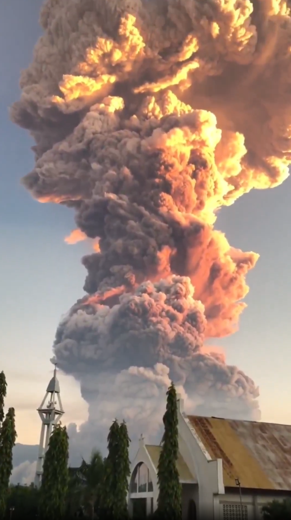 The volcano erupted in Indonesia, creating an ash cloud at an altitude of 11 kilometers