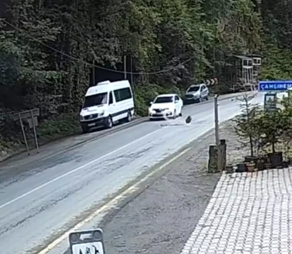 Rize'de Yamaçtan Kopan Kaya, Otomobilin Önüne Düştü
