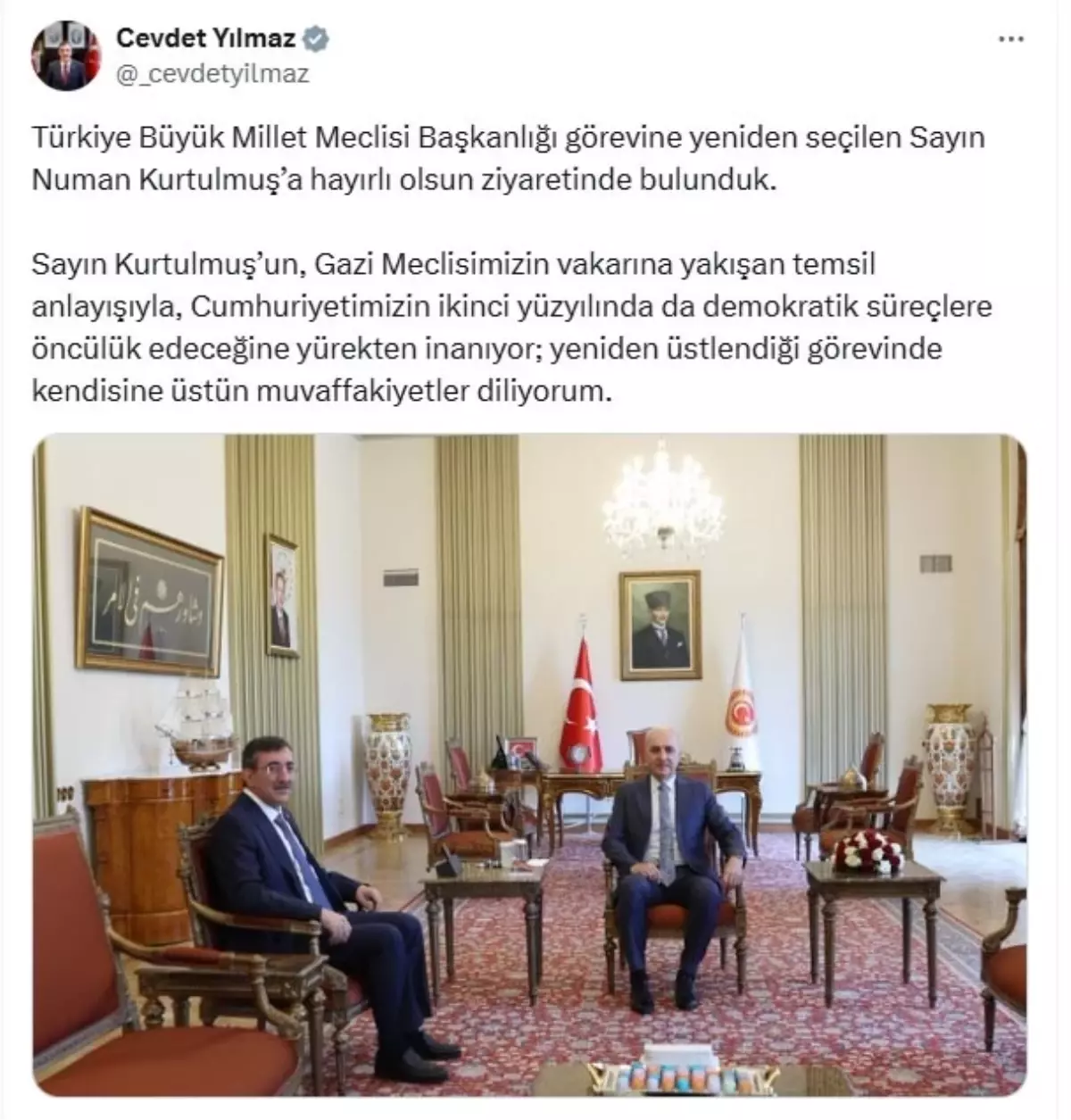 Cevdet Yılmaz'dan Numan Kurtulmuş'a Hayırlı Olsun Ziyareti