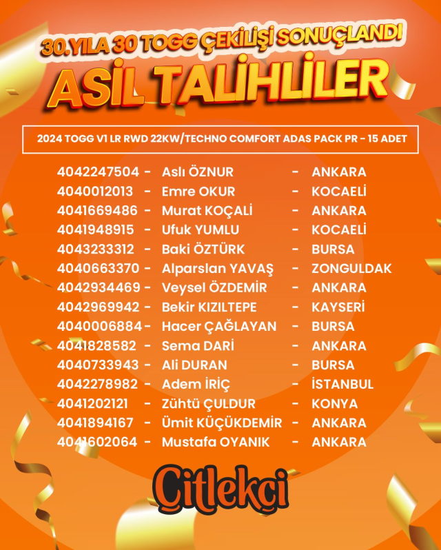 30 TOGG, Çekilişle Yeni Sahiplerini Buldu