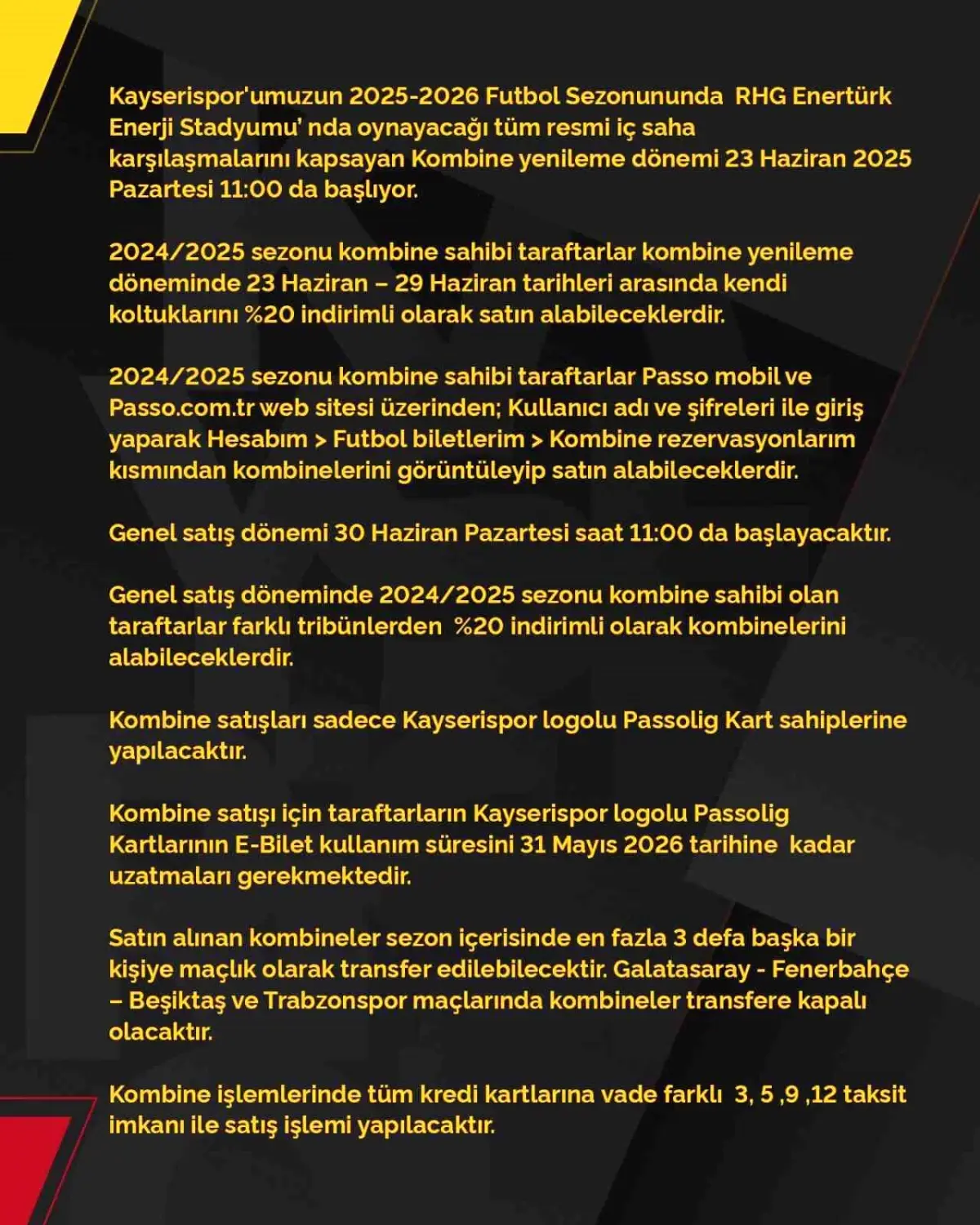 Kayserispor 2025-2026 Kombine Bilet Fiyatlarını Açıkladı