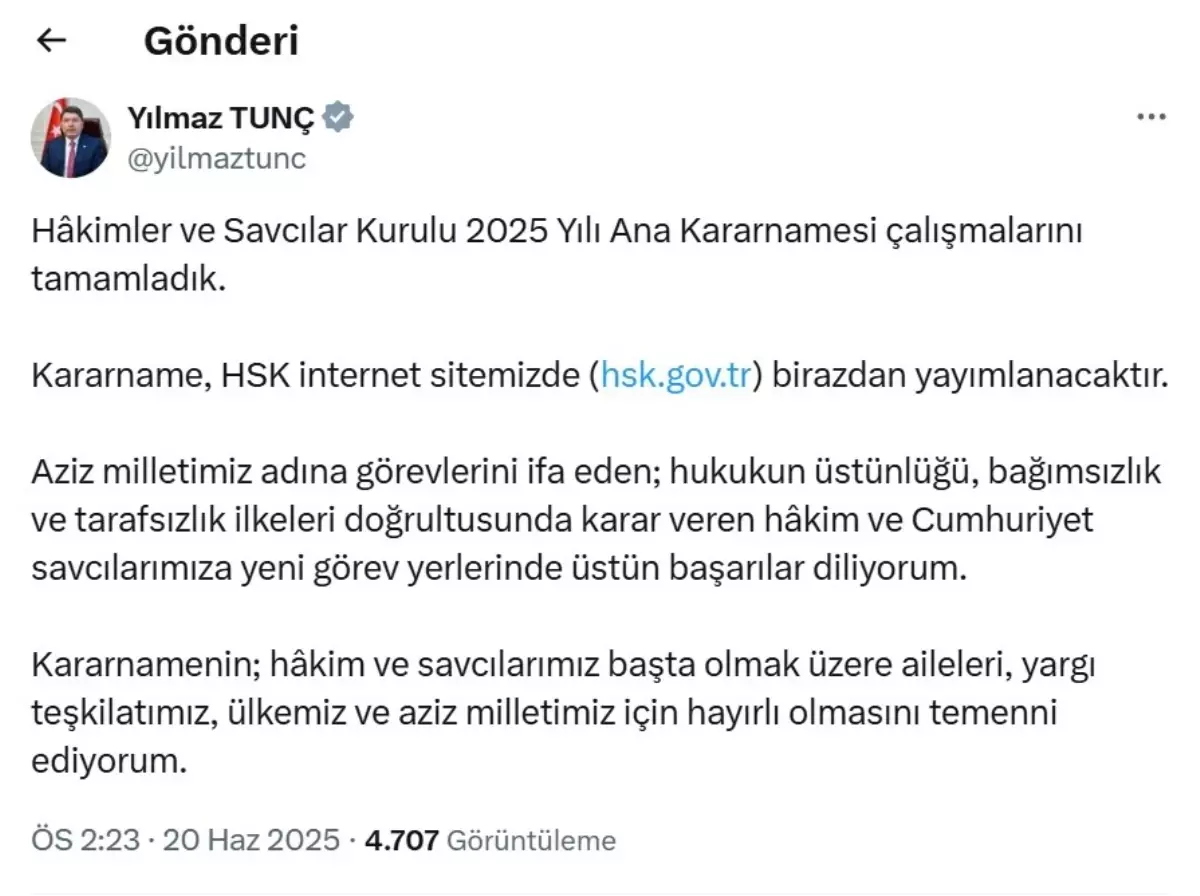 Yeni Atamalar: 4 Bin 36 Hakim ve Savcı Görev Yerini Değiştirdi