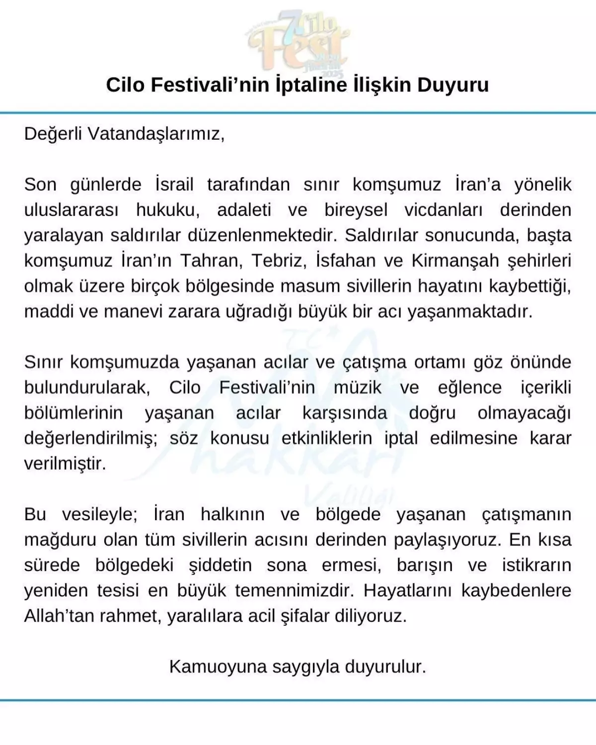 Cilo Festivali'nde Şok Karar: Müzik ve Eğlence Bölümleri İptal!