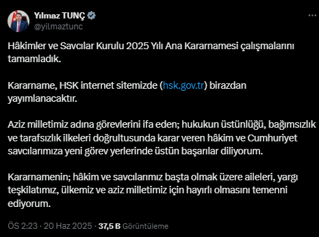 HSK 2025 Ana Kararnamesi ile kaç hakim ve savcının görevi değişti? (https://hsk.gov.tr/)