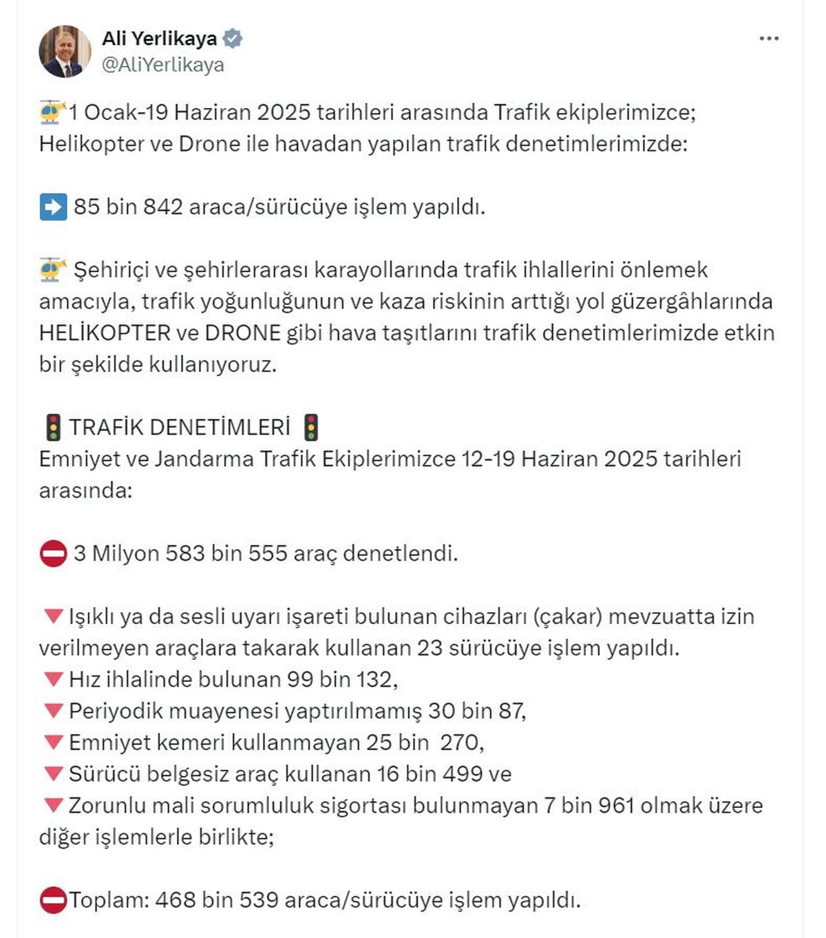 Trafik Denetimleri Arttı: 3.5 Milyondan Fazla Araç Kontrol Edildi