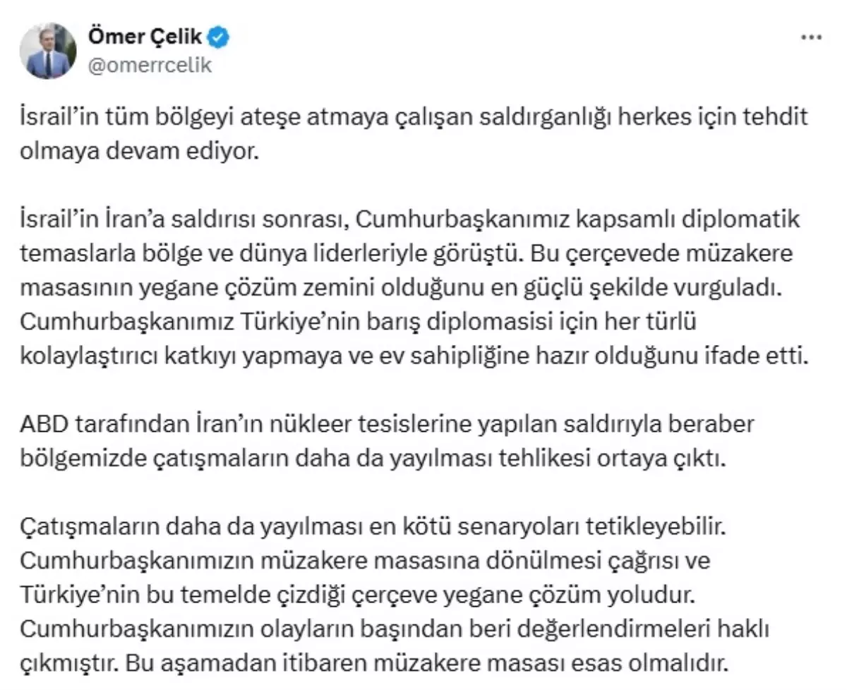 Ömer Çelik'ten ABD ve İran Gerilimi Açıklaması