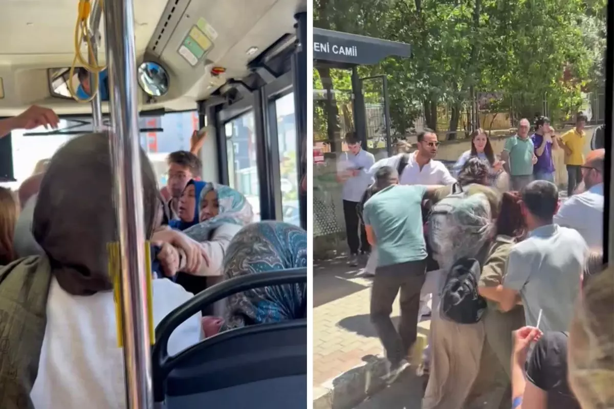 Pendik'te yolcu otobüsünde kadınlar arasında kavga! O anlar kameralarda