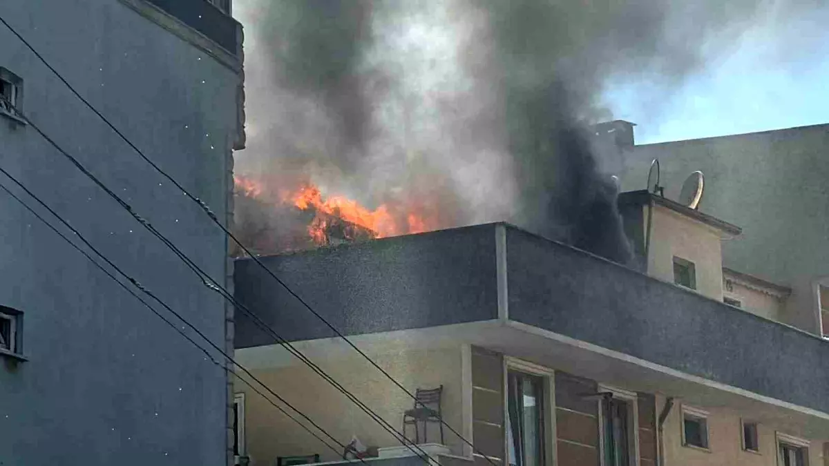 Kocaeli'nin Gebze İlçesinde Apartman Çatısında Yangın Çıktı