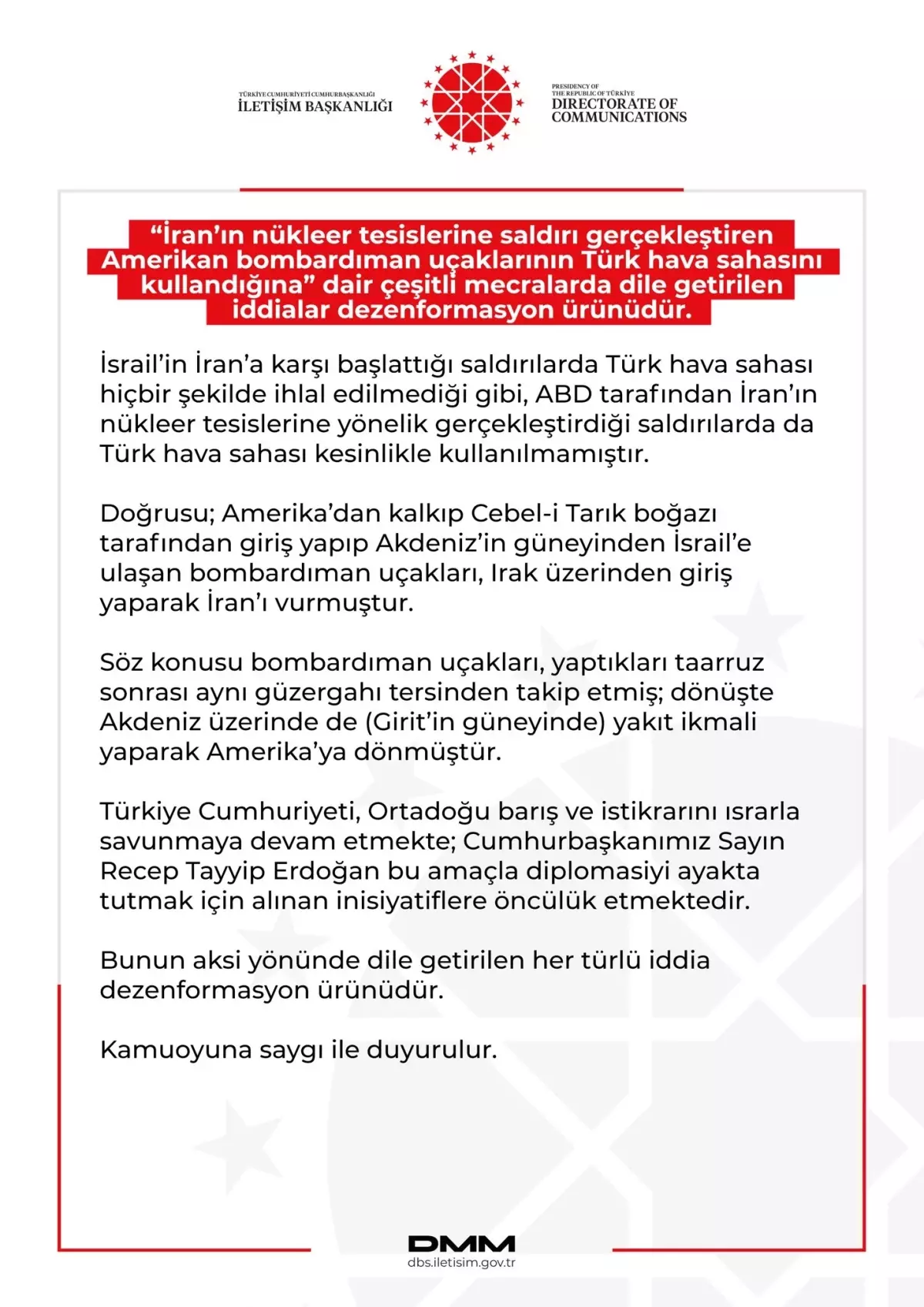 DMM'den İran'a Yapılan Saldırı İddialarına Yalanlama