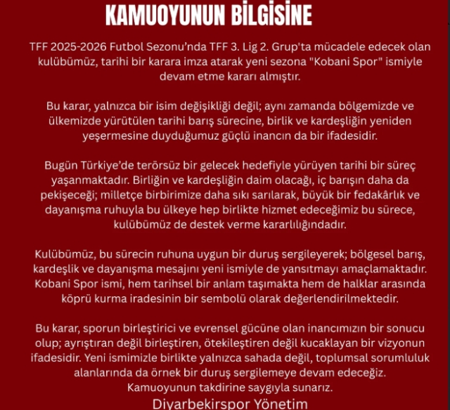 Diyarbekirspor adı değişti mi, Diyarbekirspor adı Kobani Spor mu oldu?