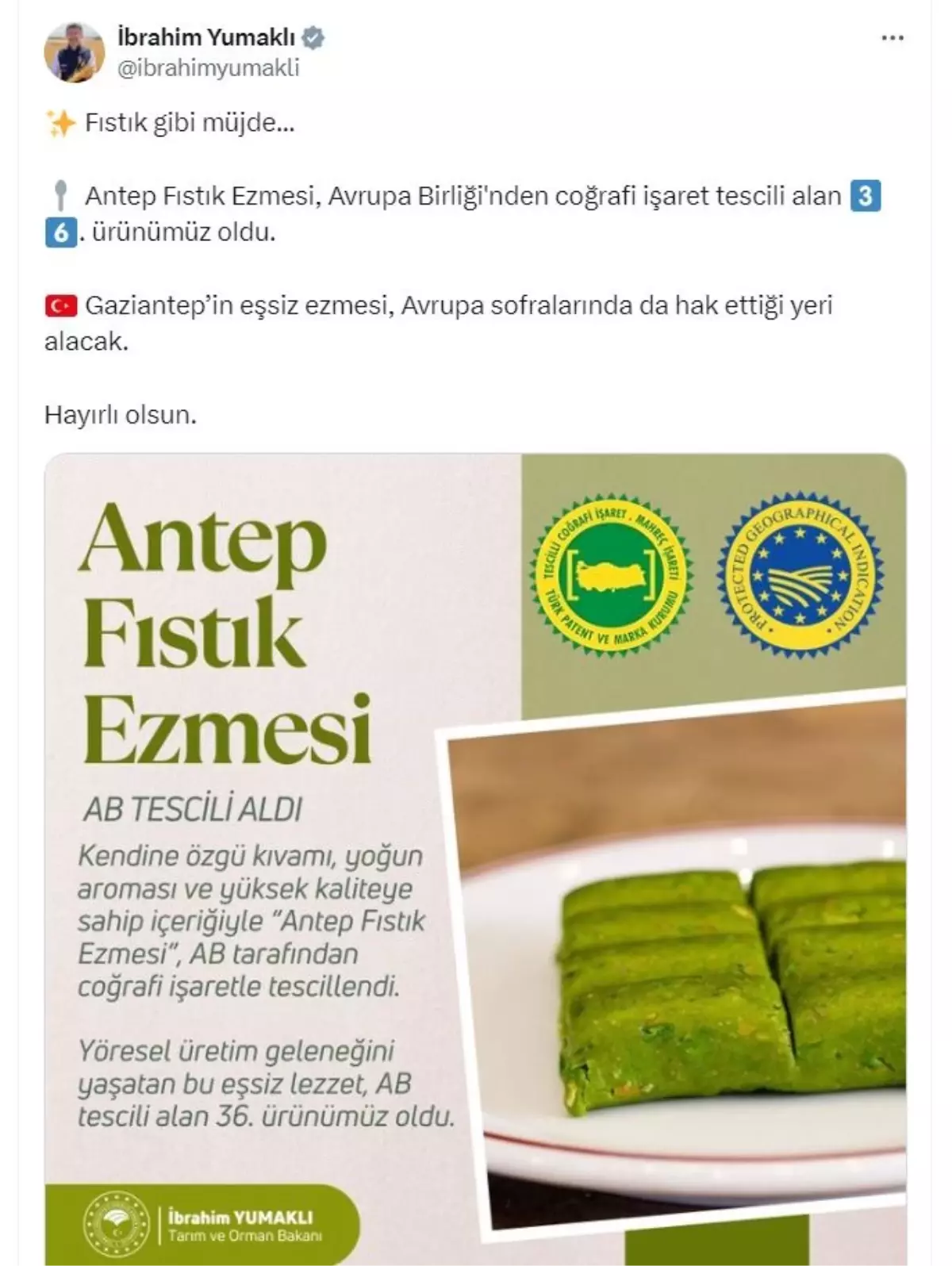 Gaziantep Fıstık Ezmesi AB'den Coğrafi İşaret Tescili Aldı