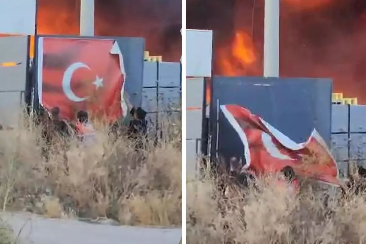 Alev alev yanan fabrikada kalan Türk bayrağını böyle kurtardı