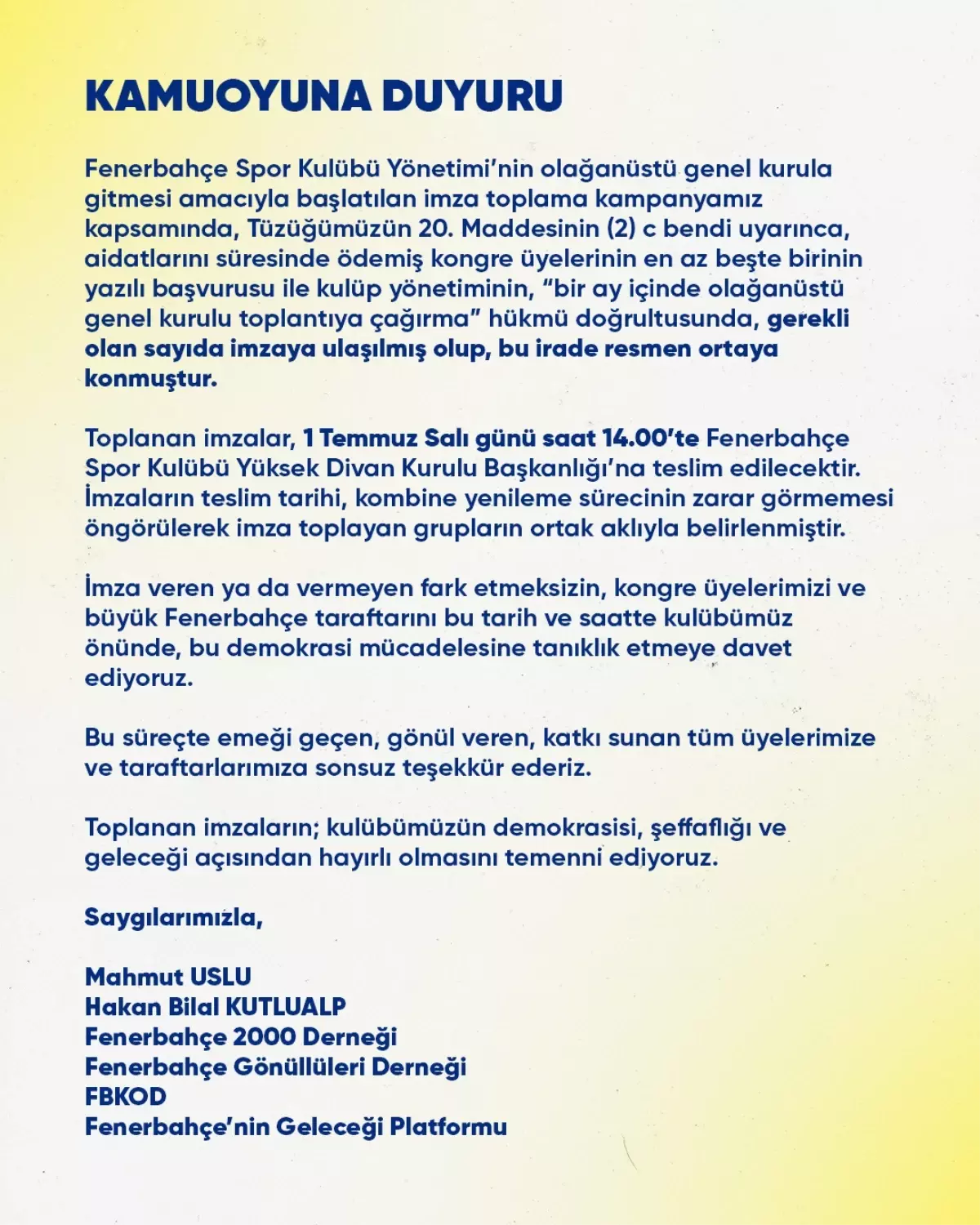 Fenerbahçe'de Olağanüstü Seçim İçin İmza Süreci Tamamlandı