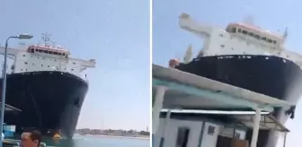 Süveyş Kanalı'nda korku dolu anlar: Dev yük gemisi limana çarptı!