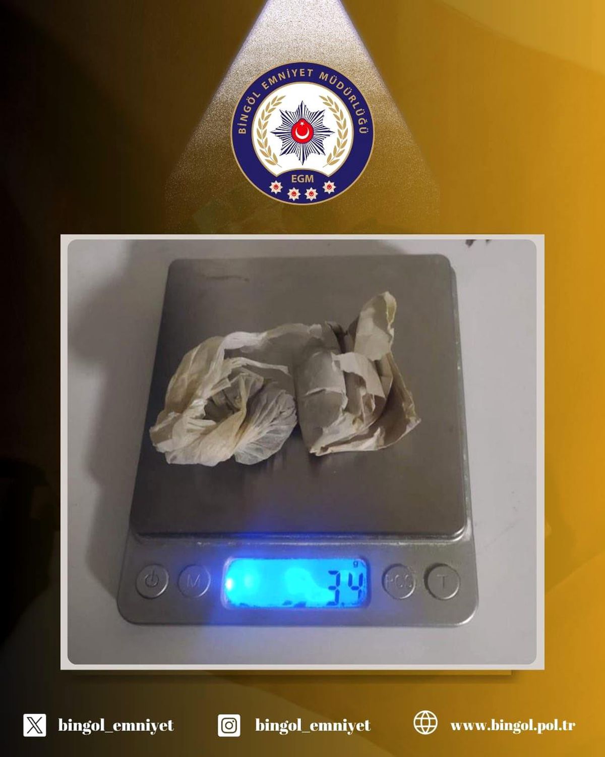 Bingöl'de 3.4 Gram Esrar Ele Geçirildi
