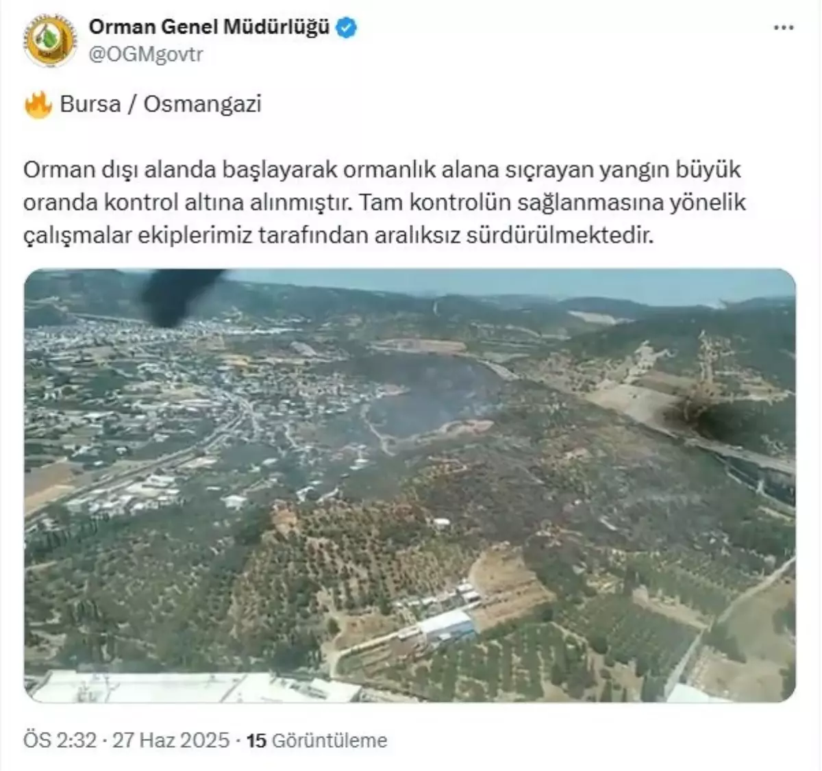 Osmangazi'deki Orman Yangını Kontrol Altına Alındı