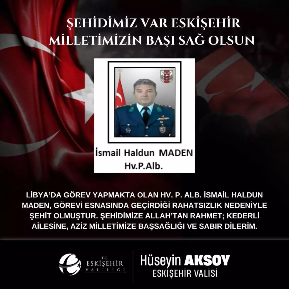 Vali Aksoy'dan şehit için taziye mesajı