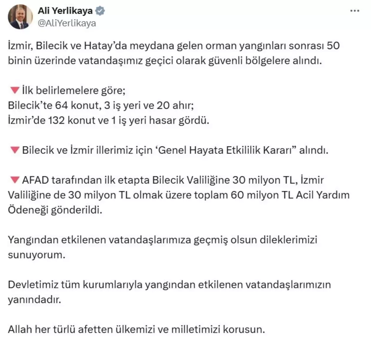 Orman Yangınları Sonrası Bakan Yerlikaya'dan Açıklama