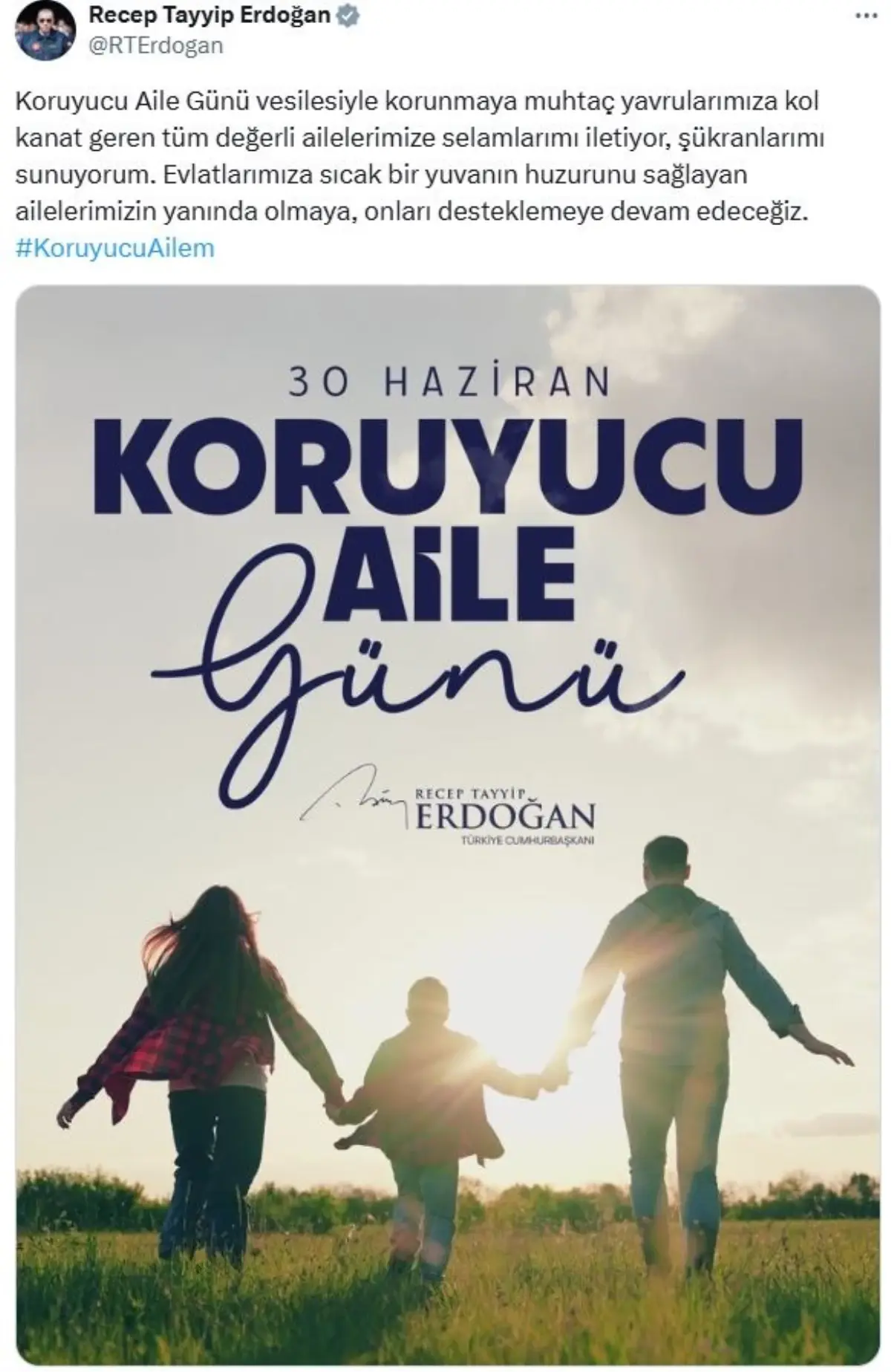 Cumhurbaşkanı Erdoğan'dan Koruyucu Aile Günü mesajı