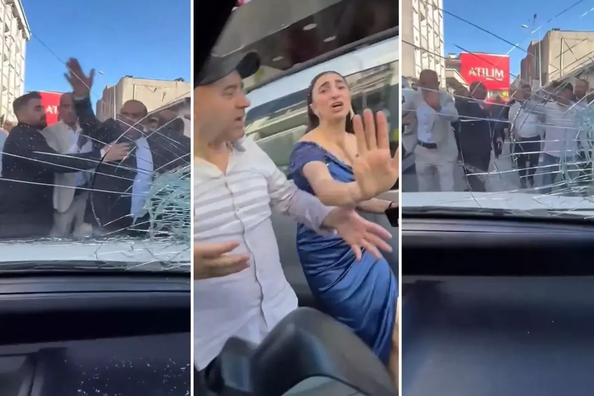 Düğün konvoyunun ortasında kalan karı-kocaya böyle saldırdılar